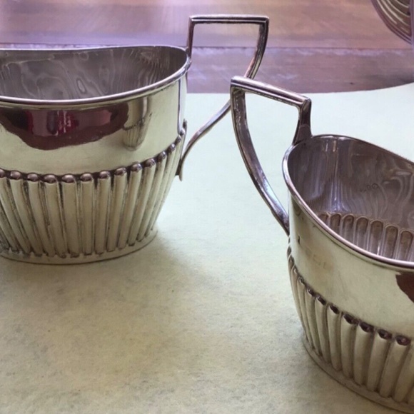 Antique Isidore Leapman Sterling Silver Bachelor Tea Set Teapot Sugar Creamer - Picture 5 of 9